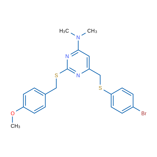 6-{[(4-bromophenyl)sulfanyl]methyl}-2-{[(4-methoxyphenyl)methyl]sulfanyl}-N,N-dimethylpyrimidin-4-amine 1g