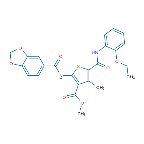 Methyl 2-(benzo[d][1,3]dioxole-5-carboxamido)-5-((2-ethoxyphenyl)carbamoyl)-4-methylthiophene-3-carboxylate 1g