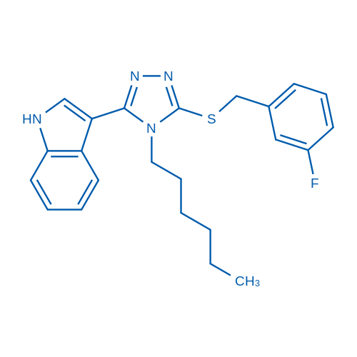 3-(5-((3-Fluorobenzyl)thio)-4-hexyl-4H-1,2,4-triazol-3-yl)-1H-indole 100mg