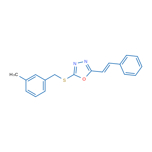 2-{[(3-methylphenyl)methyl]sulfanyl}-5-[(E)-2-phenylethenyl]-1,3,4-oxadiazole 1g