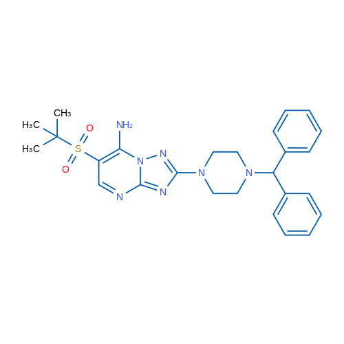 2-[4-(Diphenylmethyl)piperazin-1-yl]-6-(2-methylpropane-2-sulfonyl)-[1,2,4]triazolo[1,5-a]pyrimidin-7-amine 1g