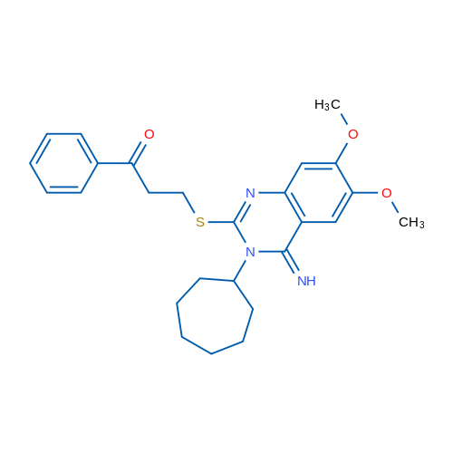 3-[(3-Cycloheptyl-4-imino-6,7-dimethoxy-3,4-dihydroquinazolin-2-yl)sulfanyl]-1-phenylpropan-1-one 1g
