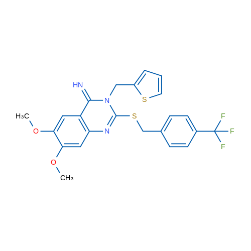 6,7-Dimethoxy-3-[(thiophen-2-yl)methyl]-2-({[4-(trifluoromethyl)phenyl]methyl}sulfanyl)-3,4-dihydroquinazolin-4-imine 1g
