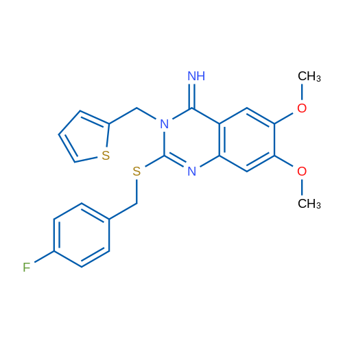 2-{[(4-fluorophenyl)methyl]sulfanyl}-6,7-dimethoxy-3-[(thiophen-2-yl)methyl]-3,4-dihydroquinazolin-4-imine 1g