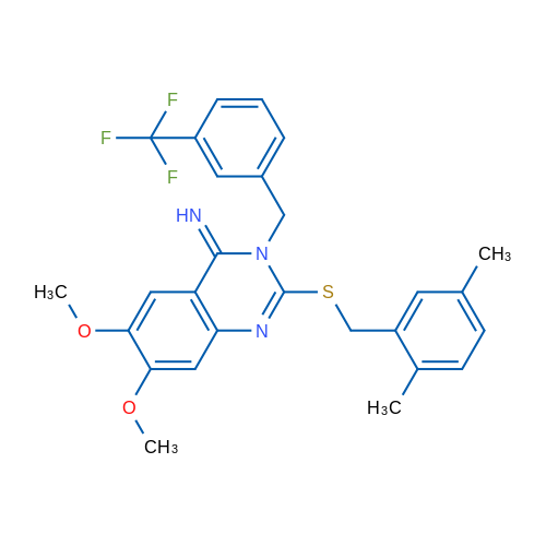 2-{[(2,5-dimethylphenyl)methyl]sulfanyl}-6,7-dimethoxy-3-{[3-(trifluoromethyl)phenyl]methyl}-3,4-dihydroquinazolin-4-imine 1g