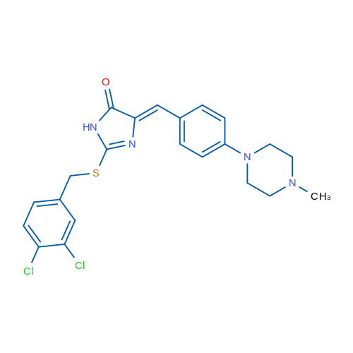 (4Z)-2-{[(3,4-dichlorophenyl)methyl]sulfanyl}-4-{[4-(4-methylpiperazin-1-yl)phenyl]methylidene}-4,5-dihydro-1H-imidazol-5-one 1g