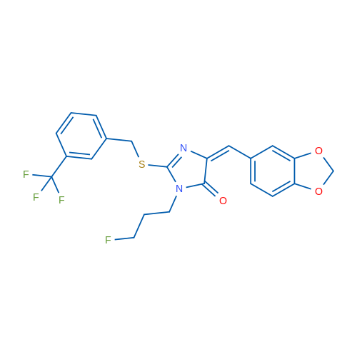 (4E)-4-[(2H-1,3-Benzodioxol-5-yl)methylidene]-1-(3-fluoropropyl)-2-({[3-(trifluoromethyl)phenyl]methyl}sulfanyl)-4,5-dihydro-1H-imidazol-5-one 1g
