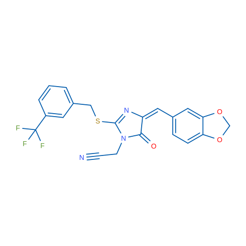 2-[(4E)-4-[(2H-1,3-Benzodioxol-5-yl)methylidene]-5-oxo-2-({[3-(trifluoromethyl)phenyl]methyl}sulfanyl)-4,5-dihydro-1H-imidazol-1-yl]acetonitrile 1g