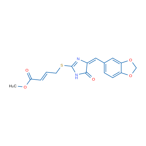 Methyl (2E)-4-{[(4E)-4-[(2H-1,3-benzodioxol-5-yl)methylidene]-5-oxo-4,5-dihydro-1H-imidazol-2-yl]sulfanyl}but-2-enoate 1g