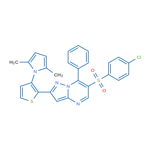 1-{2-[6-(4-chlorobenzenesulfonyl)-7-phenylpyrazolo[1,5-a]pyrimidin-2-yl]thiophen-3-yl}-2,5-dimethyl-1H-pyrrole 1g