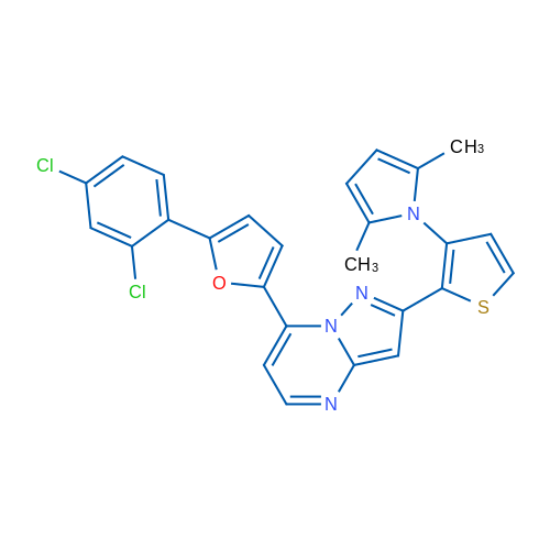 1-(2-{7-[5-(2,4-dichlorophenyl)furan-2-yl]pyrazolo[1,5-a]pyrimidin-2-yl}thiophen-3-yl)-2,5-dimethyl-1H-pyrrole 1g