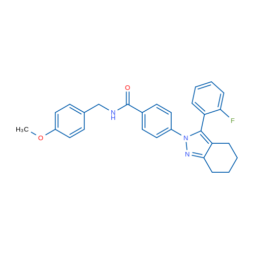 4-[3-(2-Fluorophenyl)-4,5,6,7-tetrahydro-2H-indazol-2-yl]-N-[(4-methoxyphenyl)methyl]benzamide 1g