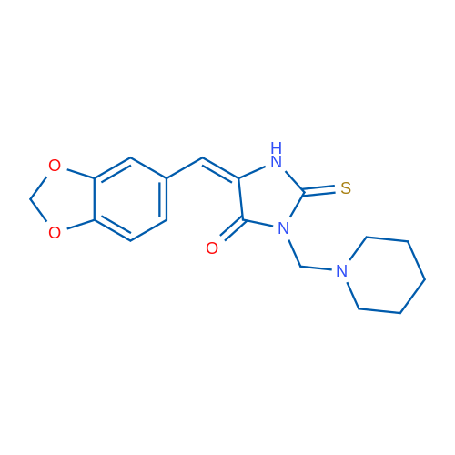 (5E)-5-[(2H-1,3-Benzodioxol-5-yl)methylidene]-3-[(piperidin-1-yl)methyl]-2-sulfanylideneimidazolidin-4-one 1g