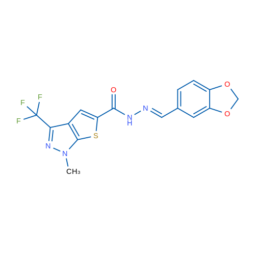 N'-[(1E)-(2H-1,3-Benzodioxol-5-yl)methylidene]-1-methyl-3-(trifluoromethyl)-1H-thieno[2,3-c]pyrazole-5-carbohydrazide 1g