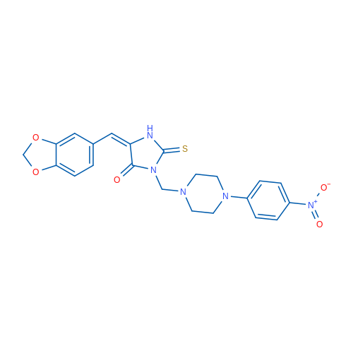 (5E)-5-[(2H-1,3-Benzodioxol-5-yl)methylidene]-3-{[4-(4-nitrophenyl)piperazin-1-yl]methyl}-2-sulfanylideneimidazolidin-4-one 1g