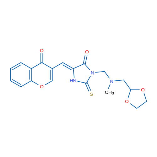 (5Z)-3-({[(1,3-dioxolan-2-yl)methyl](methyl)amino}methyl)-5-[(4-oxo-4H-chromen-3-yl)methylidene]-2-sulfanylideneimidazolidin-4-one 1g