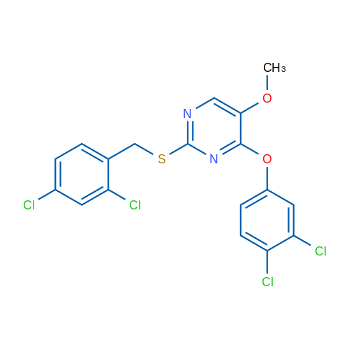 4-(3,4-Dichlorophenoxy)-2-{[(2,4-dichlorophenyl)methyl]sulfanyl}-5-methoxypyrimidine 1g