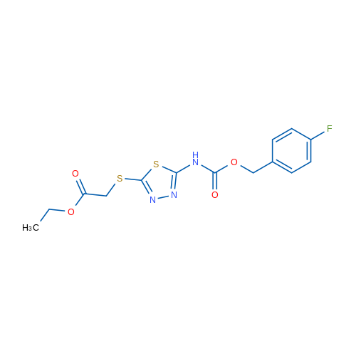 Ethyl 2-{[5-({[(4-fluorophenyl)methoxy]carbonyl}amino)-1,3,4-thiadiazol-2-yl]sulfanyl}acetate 1g