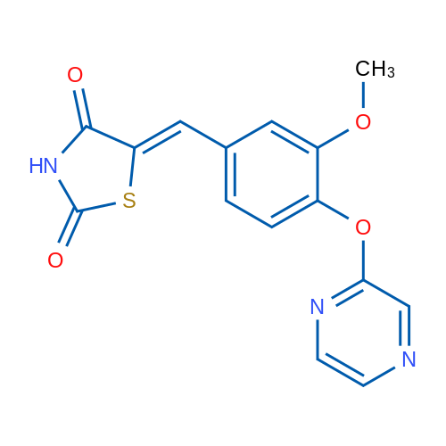 (5Z)-5-{[3-methoxy-4-(pyrazin-2-yloxy)phenyl]methylidene}-1,3-thiazolidine-2,4-dione 1g