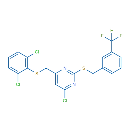 4-Chloro-6-{[(2,6-dichlorophenyl)sulfanyl]methyl}-2-({[3-(trifluoromethyl)phenyl]methyl}sulfanyl)pyrimidine 1g
