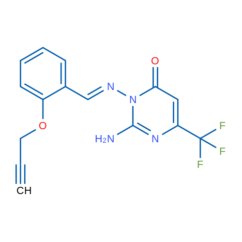 2-Amino-3-[(E)-{[2-(prop-2-yn-1-yloxy)phenyl]methylidene}amino]-6-(trifluoromethyl)-3,4-dihydropyrimidin-4-one 1g