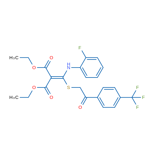 1,3-Diethyl 2-{[(2-fluorophenyl)amino]({2-oxo-2-[4-(trifluoromethyl)phenyl]ethyl}sulfanyl)methylidene}propanedioate 1g