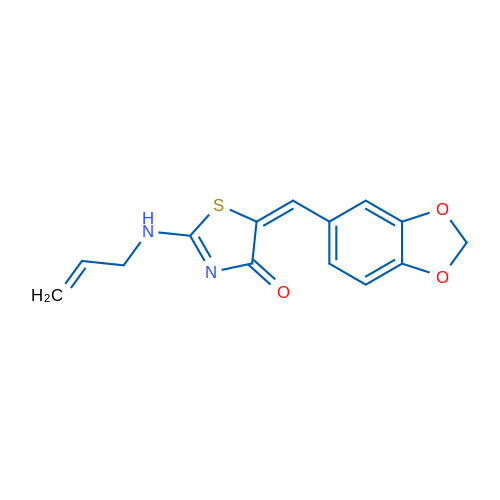 (5E)-5-[(2H-1,3-Benzodioxol-5-yl)methylidene]-2-[(prop-2-en-1-yl)amino]-4,5-dihydro-1,3-thiazol-4-one 1g
