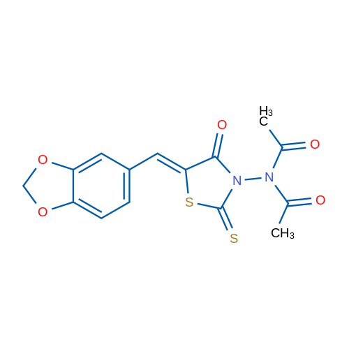 N-Acetyl-N-[(5Z)-5-[(2H-1,3-benzodioxol-5-yl)methylidene]-4-oxo-2-sulfanylidene-1,3-thiazolidin-3-yl]acetamide 1g