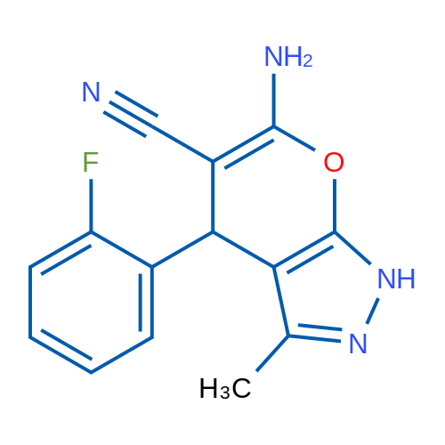 6-Amino-4-(2-fluorophenyl)-3-methyl-1H,4H-pyrano[2,3-c]pyrazole-5-carbonitrile 1g