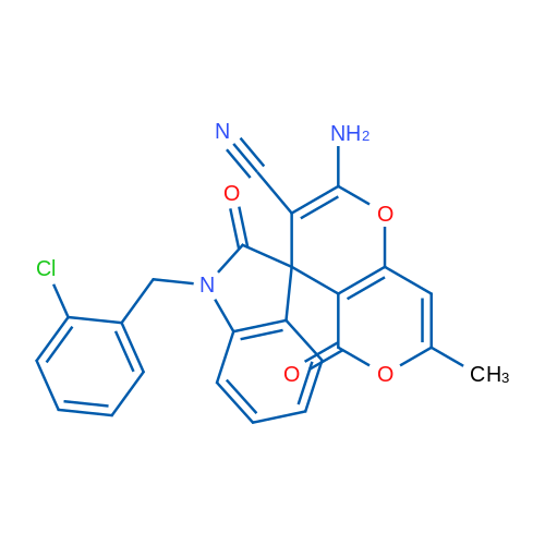 2'-Amino-1-[(2-chlorophenyl)methyl]-7'-methyl-2,5'-dioxo-1,2-dihydro-5'H-spiro[indole-3,4'-pyrano[3,2-c]pyran]-3'-carbonitrile 1g