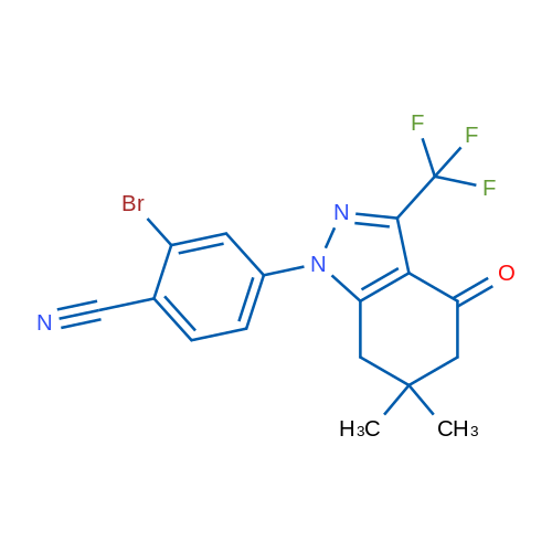 2-Bromo-4-[6,6-dimethyl-4-oxo-3-(trifluoromethyl)-4,5,6,7-tetrahydro-1H-indazol-1-yl]benzonitrile 1g