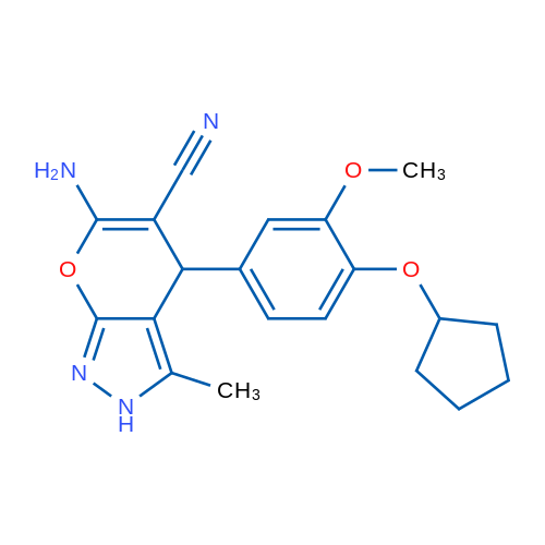 6-Amino-4-[4-(cyclopentyloxy)-3-methoxyphenyl]-3-methyl-2H,4H-pyrano[2,3-c]pyrazole-5-carbonitrile 1g