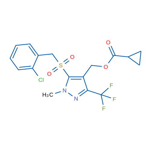 {5-[(2-chlorophenyl)methanesulfonyl]-1-methyl-3-(trifluoromethyl)-1H-pyrazol-4-yl}methyl cyclopropanecarboxylate 1g