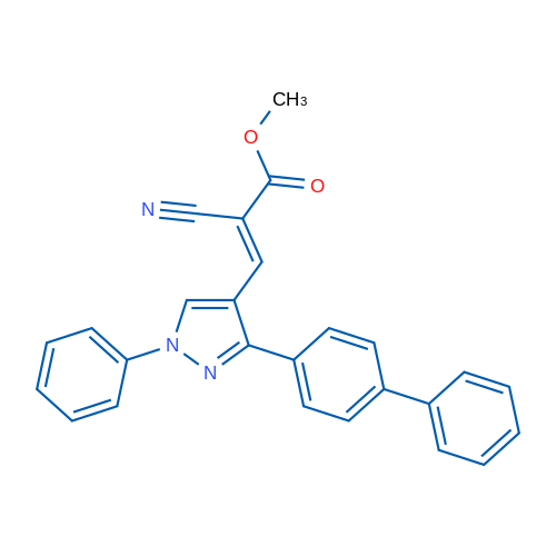 Methyl (2E)-3-(3-{[1,1'-biphenyl]-4-yl}-1-phenyl-1H-pyrazol-4-yl)-2-cyanoprop-2-enoate 1g
