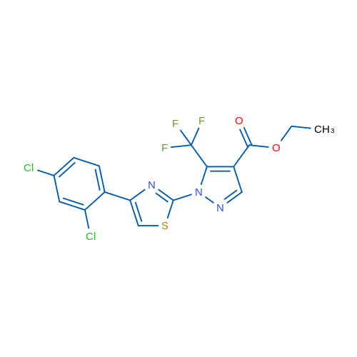 Ethyl 1-[4-(2,4-dichlorophenyl)-1,3-thiazol-2-yl]-5-(trifluoromethyl)-1H-pyrazole-4-carboxylate 1g