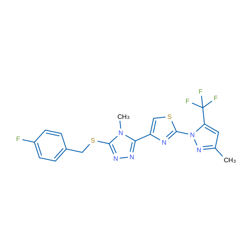 3-{[(4-fluorophenyl)methyl]sulfanyl}-4-methyl-5-{2-[3-methyl-5-(trifluoromethyl)-1H-pyrazol-1-yl]-1,3-thiazol-4-yl}-4H-1,2,4-triazole 1g