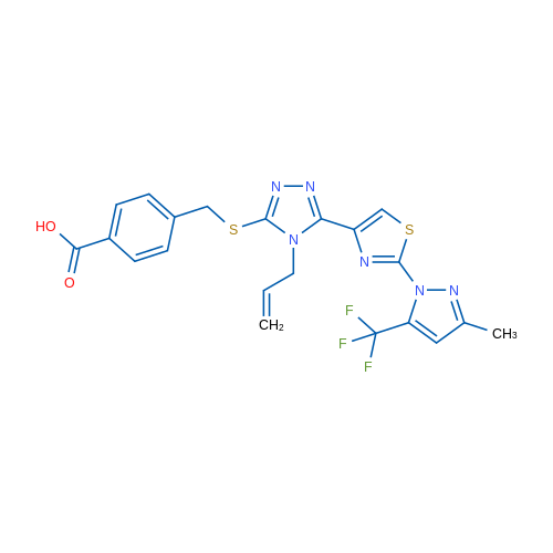 4-{[(5-{2-[3-methyl-5-(trifluoromethyl)-1H-pyrazol-1-yl]-1,3-thiazol-4-yl}-4-(prop-2-en-1-yl)-4H-1,2,4-triazol-3-yl)sulfanyl]methyl}benzoic acid 1g