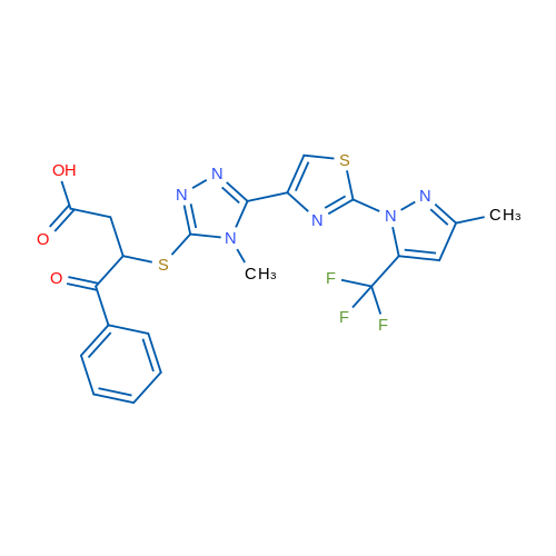 3-[(4-Methyl-5-{2-[3-methyl-5-(trifluoromethyl)-1H-pyrazol-1-yl]-1,3-thiazol-4-yl}-4H-1,2,4-triazol-3-yl)sulfanyl]-4-oxo-4-phenylbutanoic acid 1g