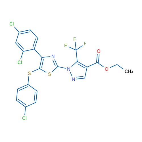 Ethyl 1-{5-[(4-chlorophenyl)sulfanyl]-4-(2,4-dichlorophenyl)-1,3-thiazol-2-yl}-5-(trifluoromethyl)-1H-pyrazole-4-carboxylate 1g