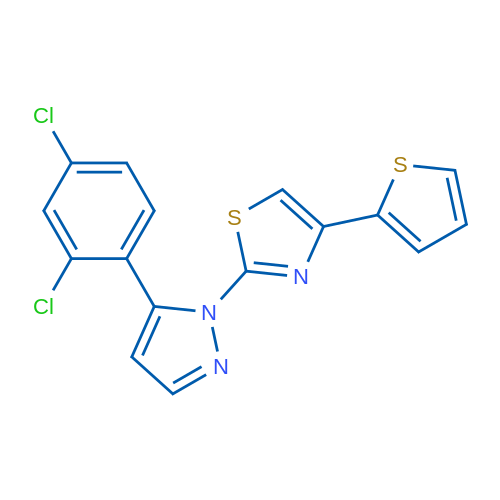 2-[5-(2,4-Dichlorophenyl)-1H-pyrazol-1-yl]-4-(thiophen-2-yl)-1,3-thiazole 1g