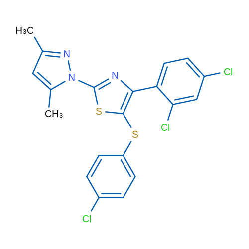 5-[(4-Chlorophenyl)sulfanyl]-4-(2,4-dichlorophenyl)-2-(3,5-dimethyl-1H-pyrazol-1-yl)-1,3-thiazole 1g