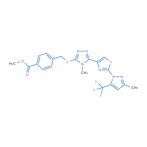 Methyl 4-{[(4-methyl-5-{2-[3-methyl-5-(trifluoromethyl)-1H-pyrazol-1-yl]-1,3-thiazol-4-yl}-4H-1,2,4-triazol-3-yl)sulfanyl]methyl}benzoate 1g