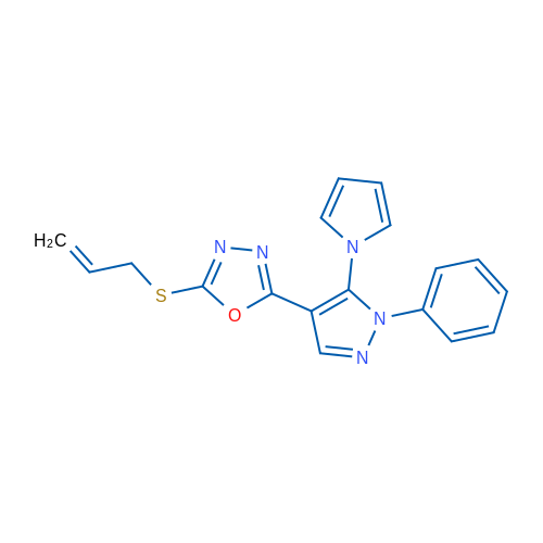 2-[1-Phenyl-5-(1H-pyrrol-1-yl)-1H-pyrazol-4-yl]-5-(prop-2-en-1-ylsulfanyl)-1,3,4-oxadiazole 1g