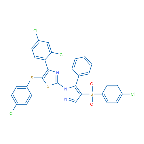 2-[4-(4-Chlorobenzenesulfonyl)-5-phenyl-1H-pyrazol-1-yl]-5-[(4-chlorophenyl)sulfanyl]-4-(2,4-dichlorophenyl)-1,3-thiazole 1g