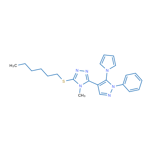 3-(Hexylsulfanyl)-4-methyl-5-[1-phenyl-5-(1H-pyrrol-1-yl)-1H-pyrazol-4-yl]-4H-1,2,4-triazole 1g