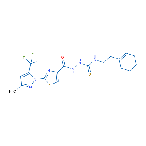 N-({[2-(cyclohex-1-en-1-yl)ethyl]carbamothioyl}amino)-2-[3-methyl-5-(trifluoromethyl)-1H-pyrazol-1-yl]-1,3-thiazole-4-carboxamide 1g
