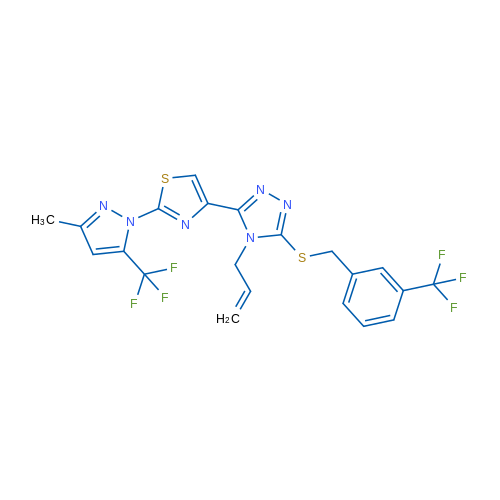 3-{2-[3-methyl-5-(trifluoromethyl)-1H-pyrazol-1-yl]-1,3-thiazol-4-yl}-4-(prop-2-en-1-yl)-5-({[3-(trifluoromethyl)phenyl]methyl}sulfanyl)-4H-1,2,4-triazole 1g