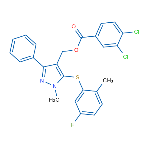 {5-[(5-fluoro-2-methylphenyl)sulfanyl]-1-methyl-3-phenyl-1H-pyrazol-4-yl}methyl 3,4-dichlorobenzoate 1g