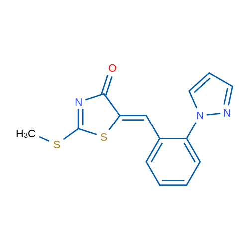 (5Z)-2-(Methylsulfanyl)-5-{[2-(1H-pyrazol-1-yl)phenyl]methylidene}-4,5-dihydro-1,3-thiazol-4-one 1g