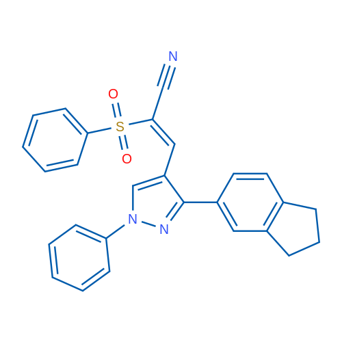 (2Z)-2-(Benzenesulfonyl)-3-[3-(2,3-dihydro-1H-inden-5-yl)-1-phenyl-1H-pyrazol-4-yl]prop-2-enenitrile 1g